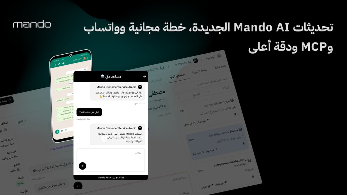 تحديثات Mando AI الجديدة، خطة مجانية وواتساب وMCP ودقة أعلى